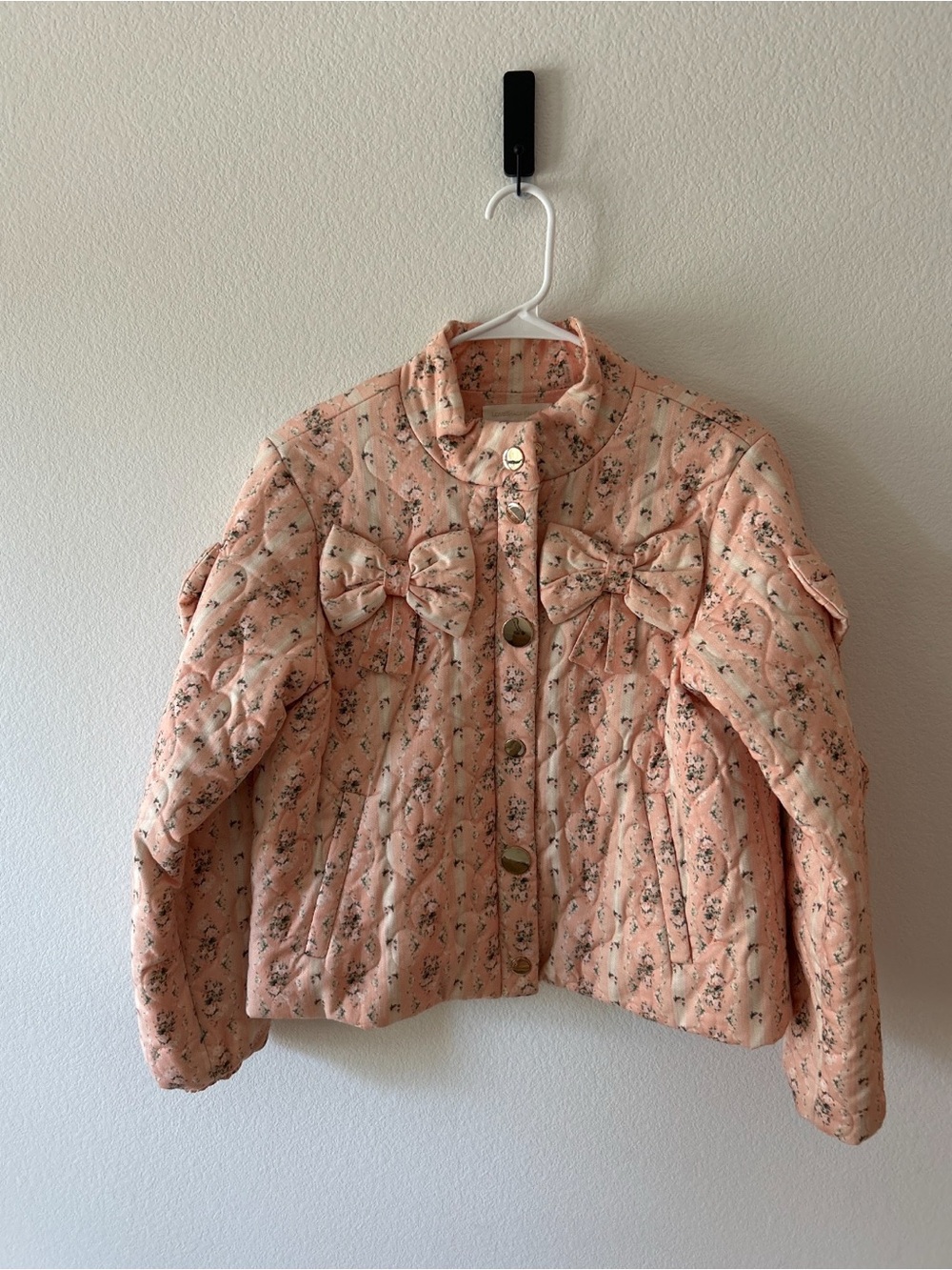 LoveShackFancy Peach Floral Quilted Bow Jacket